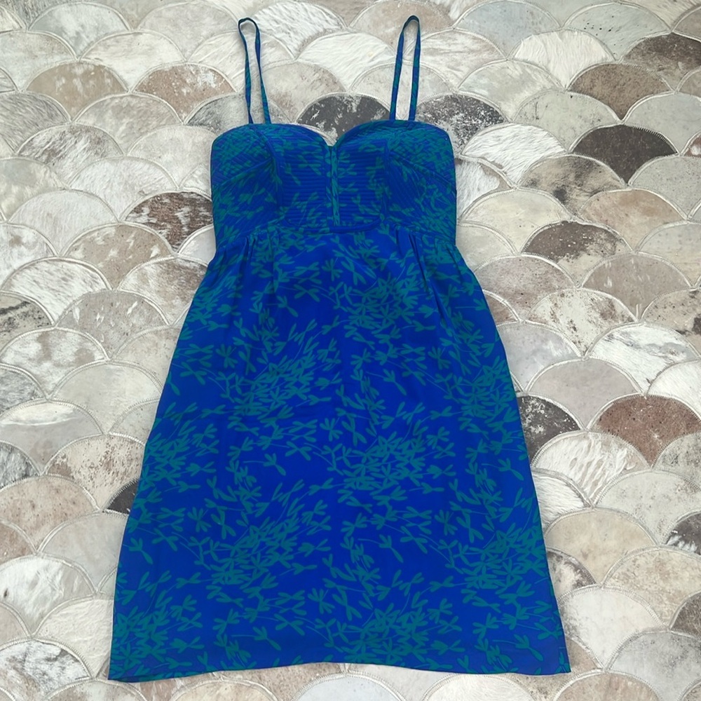 Anthropologie Silk Dress Detachable Straps Structured Bodice Blue Green Sz 6
